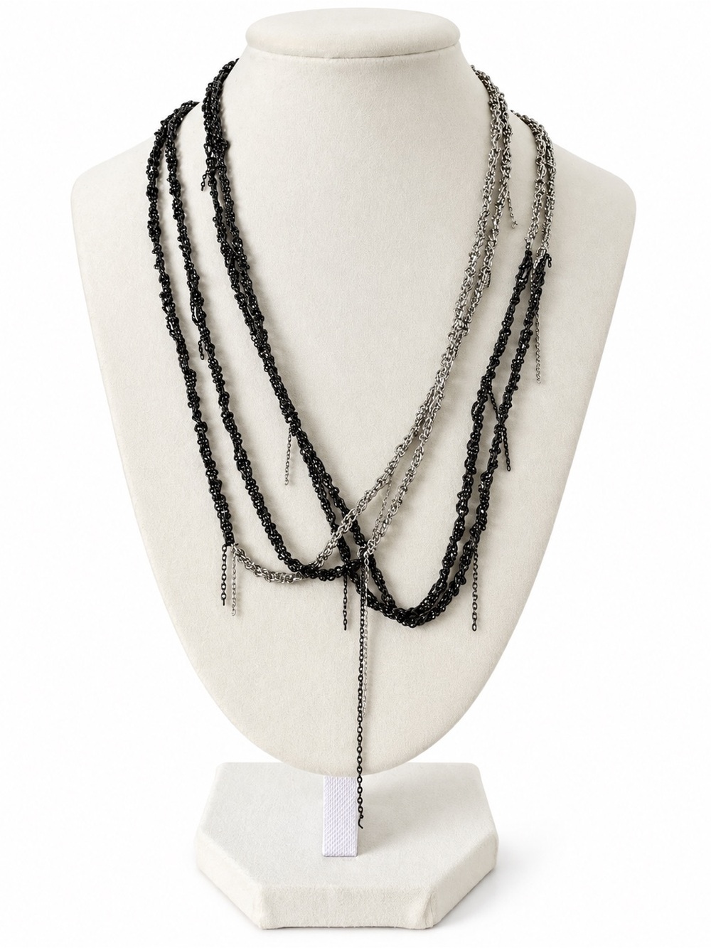 ZARA Layered Mixed Metal Chain Statement Necklace Black Silver Tone